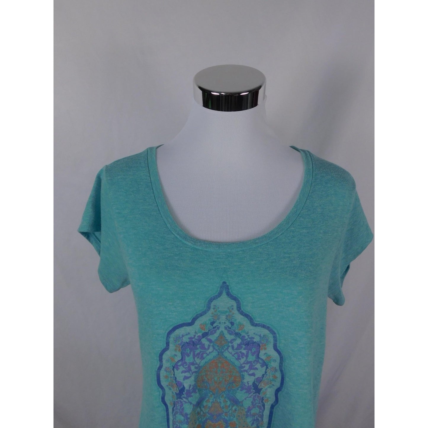 Lucky Brand Teal Medallion Graphic Tee Boho Witch M