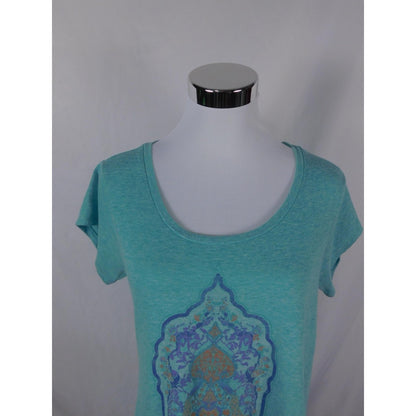 Lucky Brand Teal Medallion Graphic Tee Boho Witch M