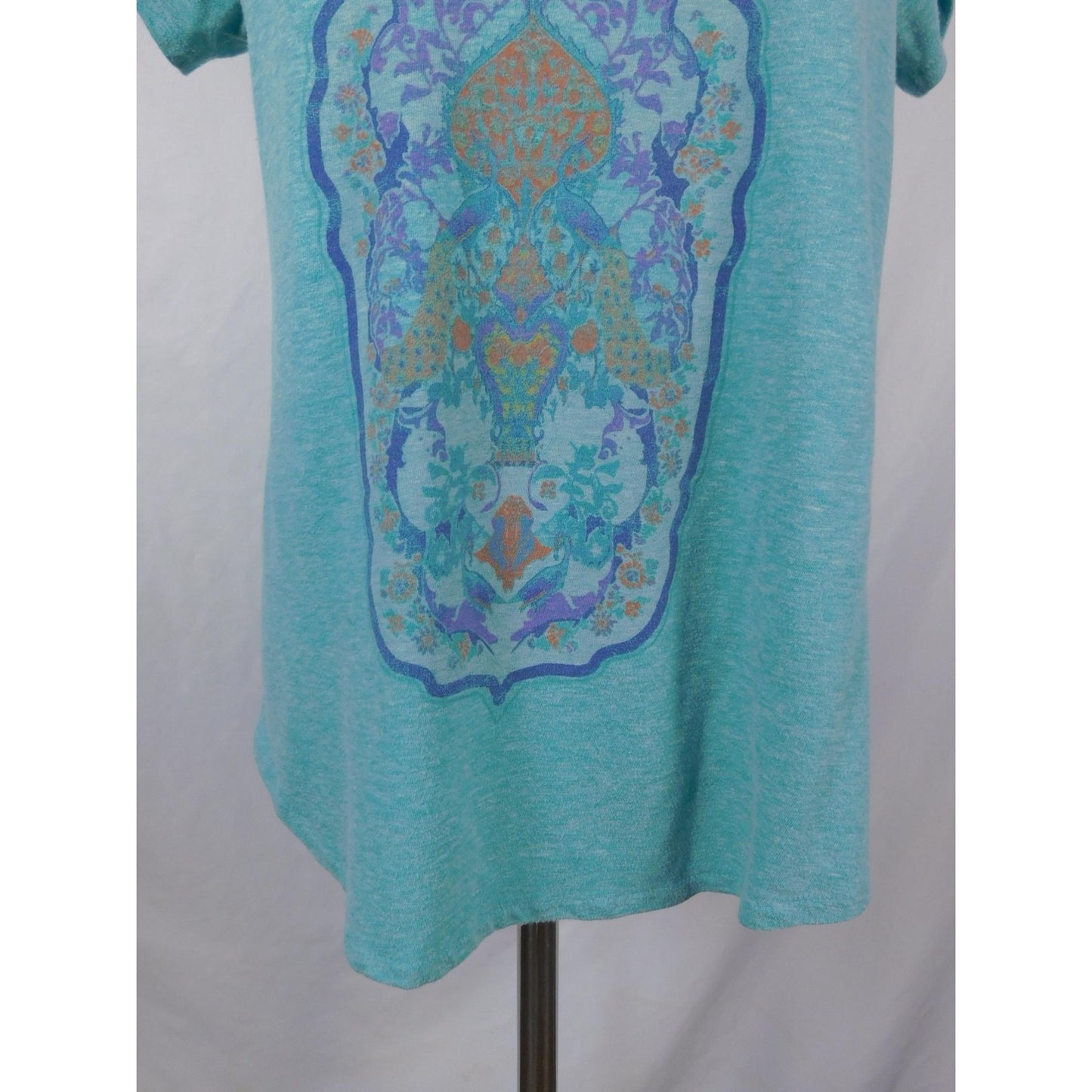 Lucky Brand Teal Medallion Graphic Tee Boho Witch M