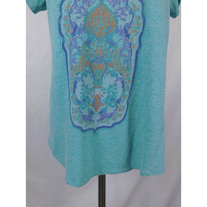 Lucky Brand Teal Medallion Graphic Tee Boho Witch M
