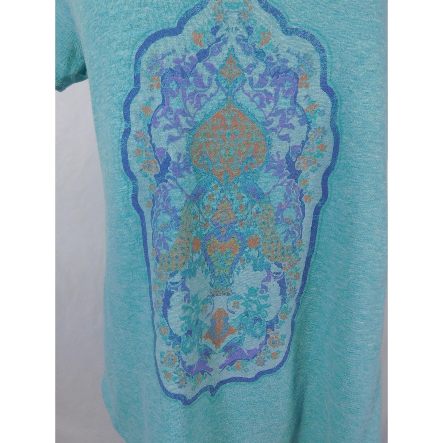 Lucky Brand Teal Medallion Graphic Tee Boho Witch M