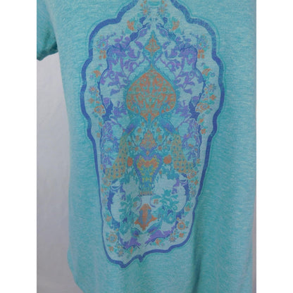 Lucky Brand Teal Medallion Graphic Tee Boho Witch M