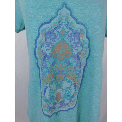 Lucky Brand Teal Medallion Graphic Tee Boho Witch M