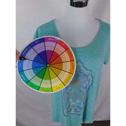 Lucky Brand Teal Medallion Graphic Tee Boho Witch M