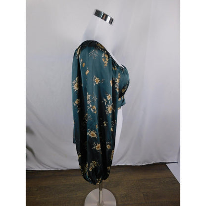 Altar'd State Blouse Womens Large Green Floral Tie Back Long Sleeve Delinca