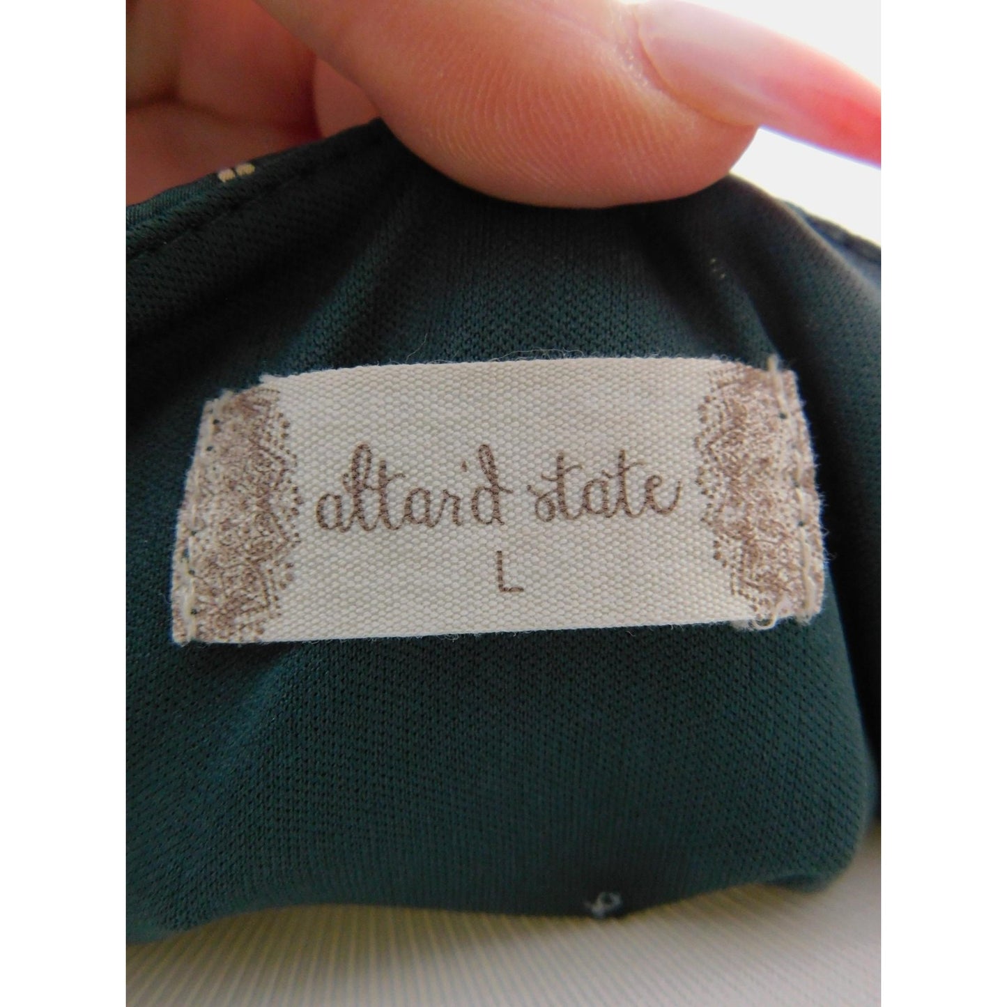 Altar'd State Blouse Womens Large Green Floral Tie Back Long Sleeve Delinca