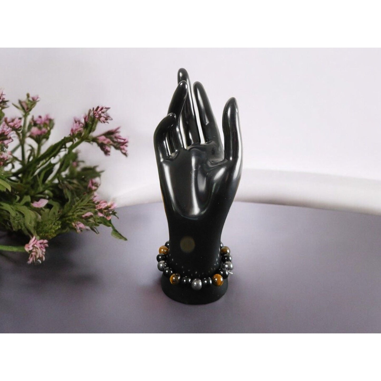 Triple Protection Bracelet Hematite Black Obsidian Tiger Eye For Protection 8mm