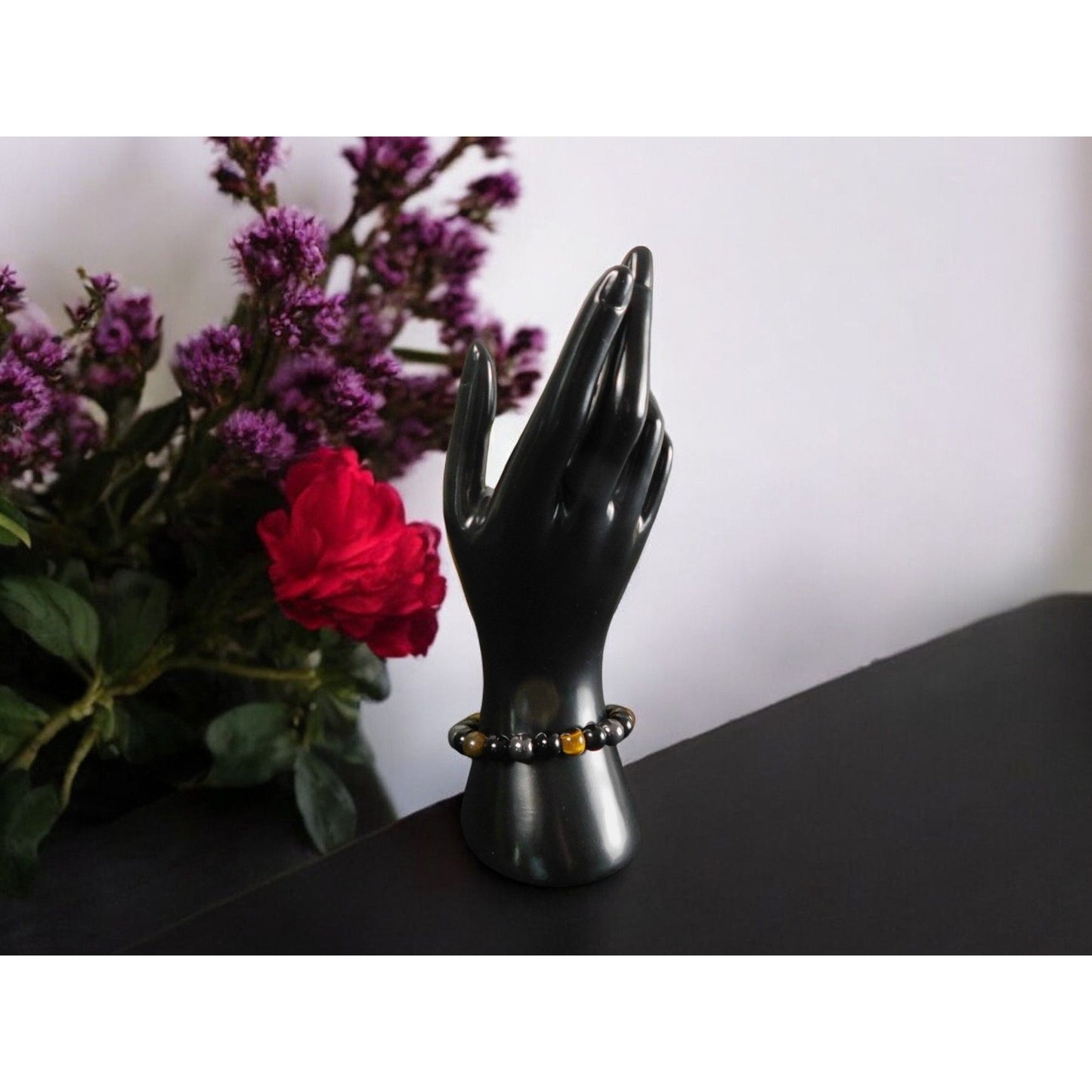 Triple Protection Bracelet Hematite Black Obsidian Tiger Eye For Protection 8mm