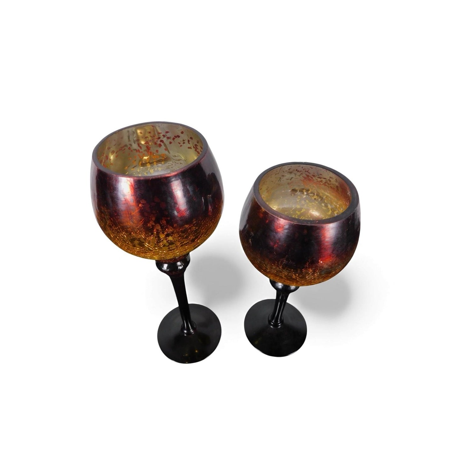Pair Mercury Glass Goblet Candle Holders Gold Amber Red Pedestal Home Decor