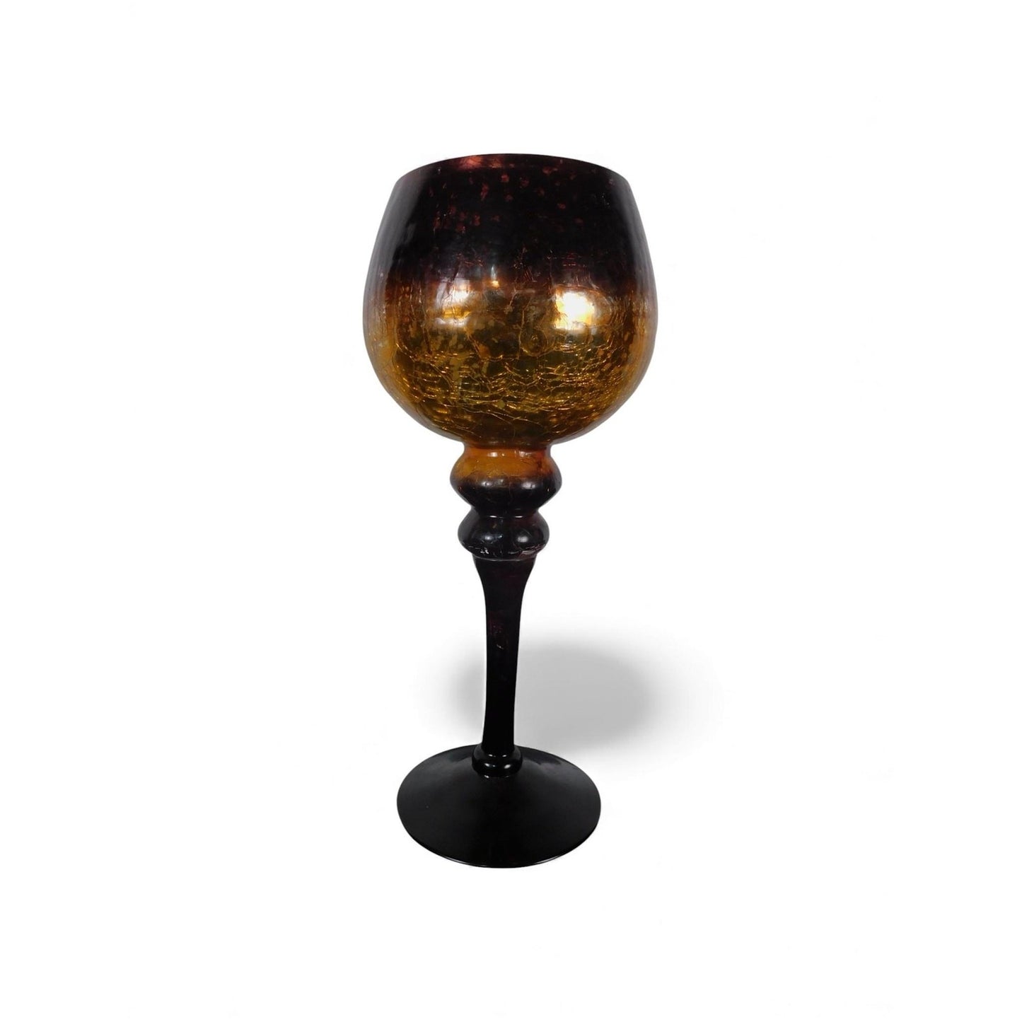 Pair Mercury Glass Goblet Candle Holders Gold Amber Red Pedestal Home Decor
