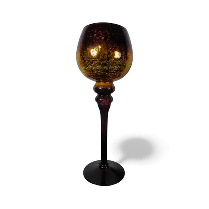 Pair Mercury Glass Goblet Candle Holders Gold Amber Red Pedestal Home Decor