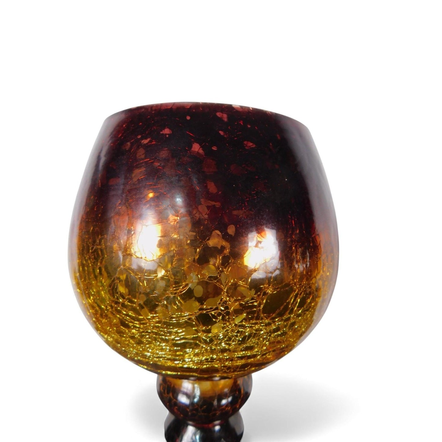 Pair Mercury Glass Goblet Candle Holders Gold Amber Red Pedestal Home Decor