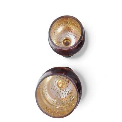 Pair Mercury Glass Goblet Candle Holders Gold Amber Red Pedestal Home Decor