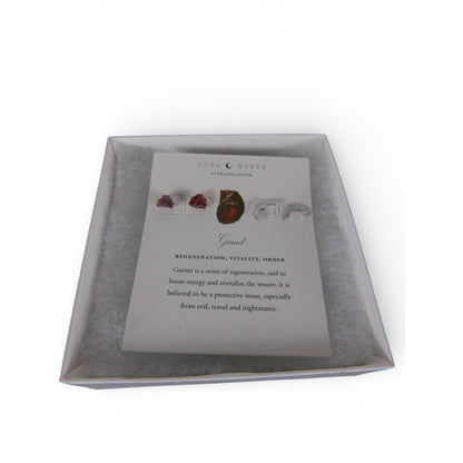 Luna Norte Sterling Silver Garnet Stud Earrings Set
