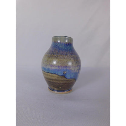 Handmade Studio Stoneware Art Pottery Vase Blue Drip Glaze Mini Bud Home Decor