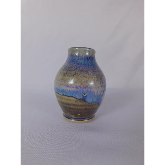 Handmade Studio Stoneware Art Pottery Vase Blue Drip Glaze Mini Bud Home Decor