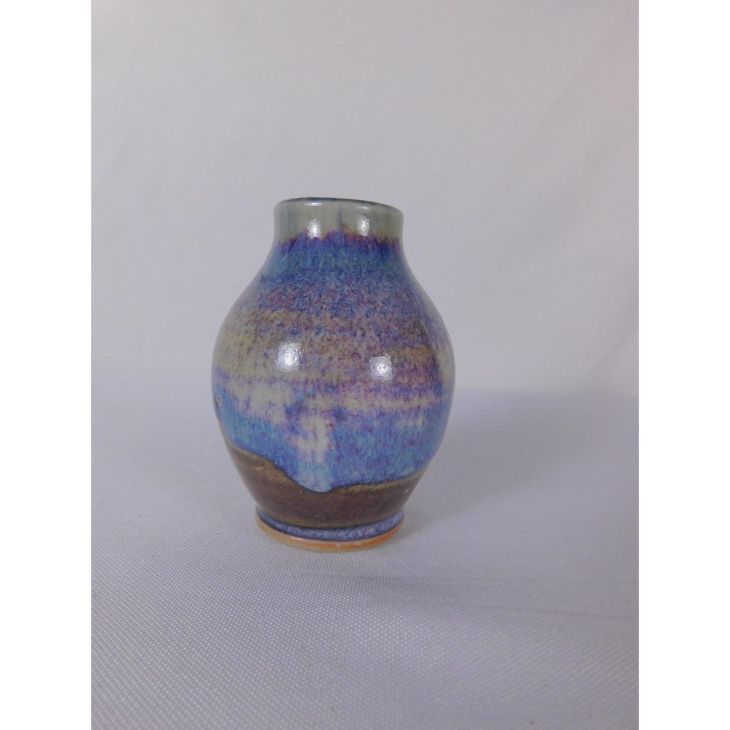 Handmade Studio Stoneware Art Pottery Vase Blue Drip Glaze Mini Bud Home Decor