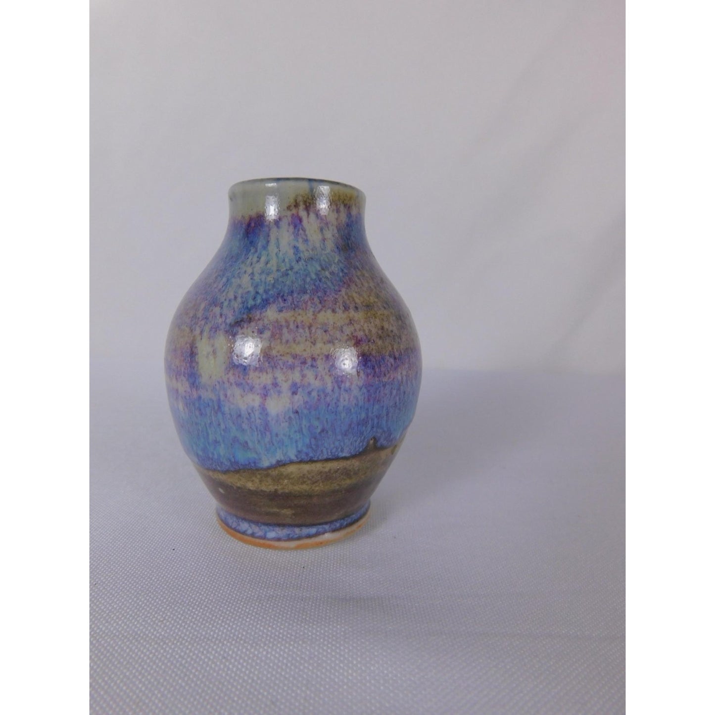 Handmade Studio Stoneware Art Pottery Vase Blue Drip Glaze Mini Bud Home Decor