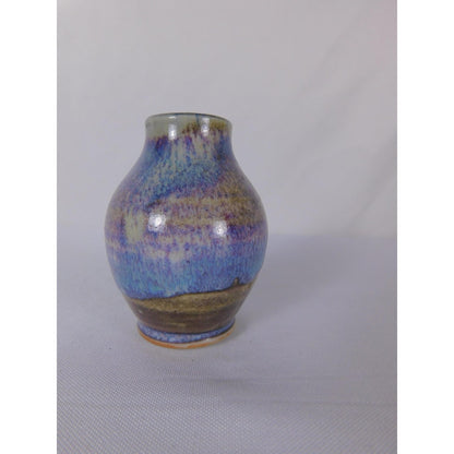 Handmade Studio Stoneware Art Pottery Vase Blue Drip Glaze Mini Bud Home Decor