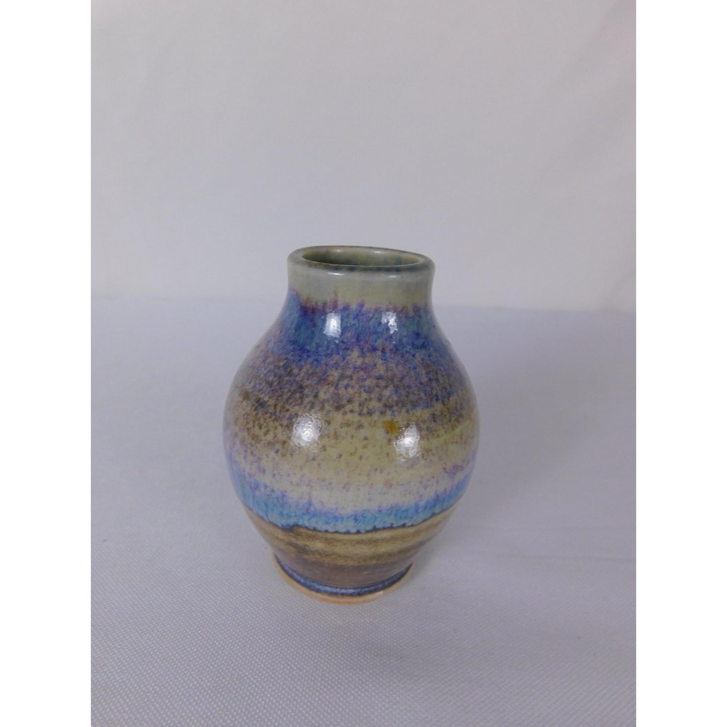 Handmade Studio Stoneware Art Pottery Vase Blue Drip Glaze Mini Bud Home Decor