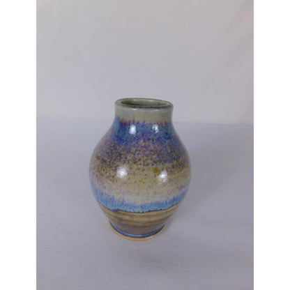 Handmade Studio Stoneware Art Pottery Vase Blue Drip Glaze Mini Bud Home Decor