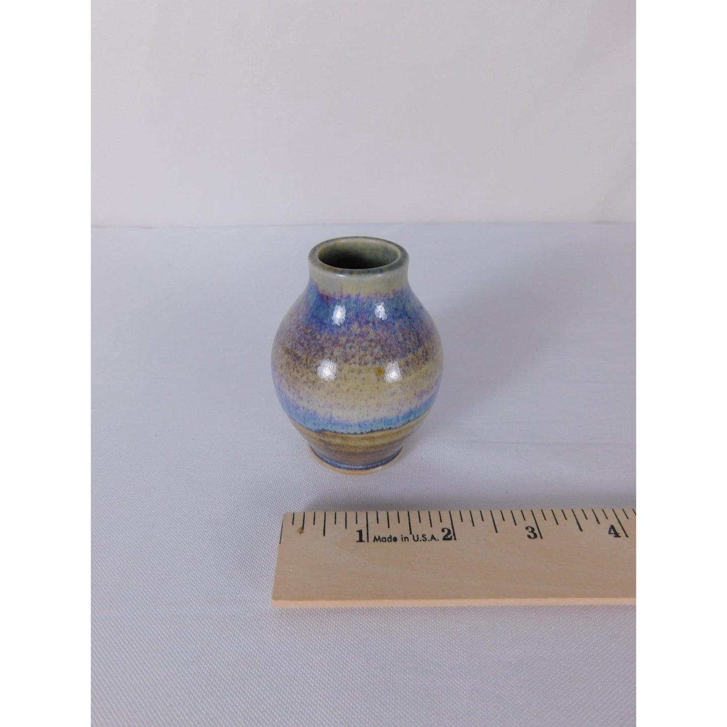 Handmade Studio Stoneware Art Pottery Vase Blue Drip Glaze Mini Bud Home Decor