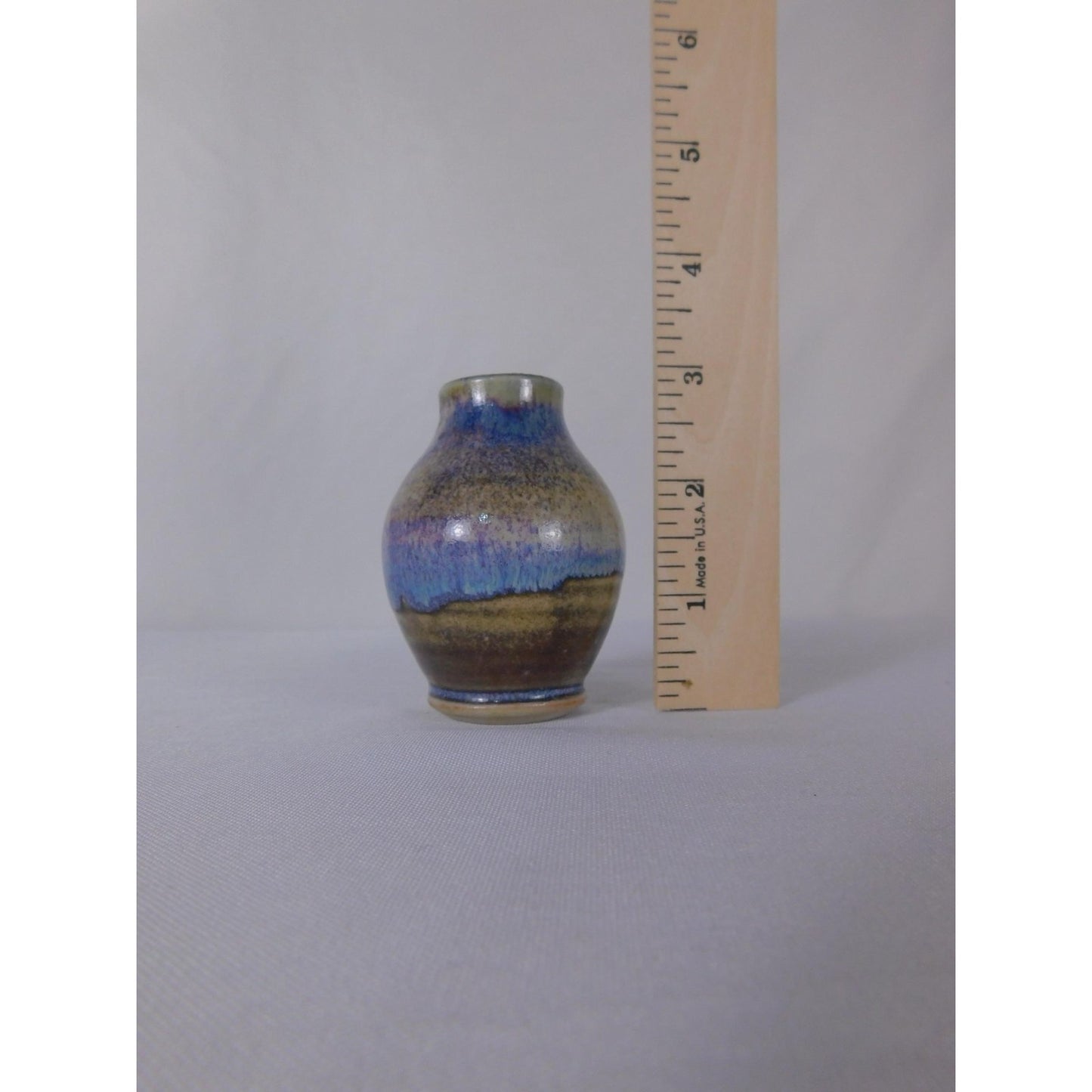 Handmade Studio Stoneware Art Pottery Vase Blue Drip Glaze Mini Bud Home Decor