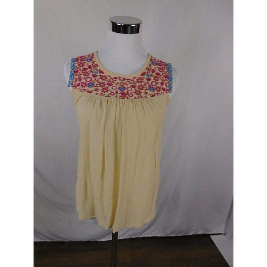 World Market S/M Yellow Embroidered Boho Mirror Cutout Top