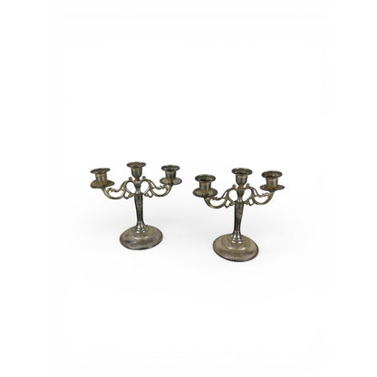 Pair Vintage Silverplate 3-Arm Candelabras Ornate Base