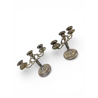 Pair Vintage Silverplate 3-Arm Candelabras Ornate Base