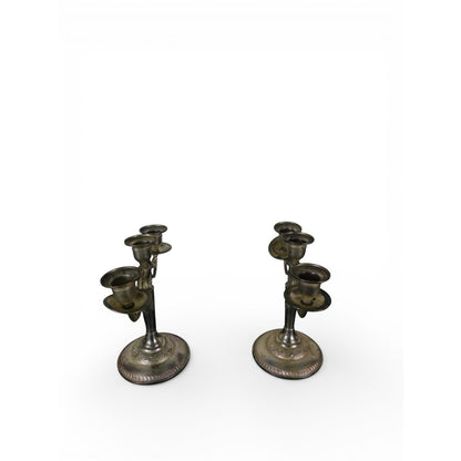 Pair Vintage Silverplate 3-Arm Candelabras Ornate Base