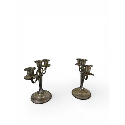 Pair Vintage Silverplate 3-Arm Candelabras Ornate Base
