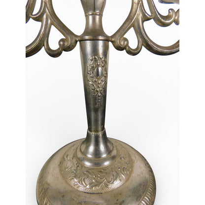 Pair Vintage Silverplate 3-Arm Candelabras Ornate Base