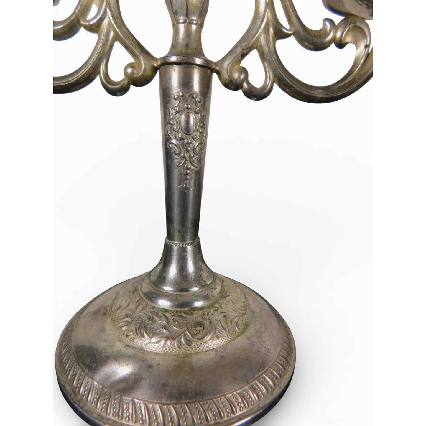Pair Vintage Silverplate 3-Arm Candelabras Ornate Base