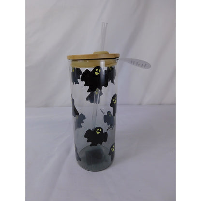 Studio TU Glass Tumbler 20oz Ghost Halloween Reusable Straw Bamboo Lid Cup Drink