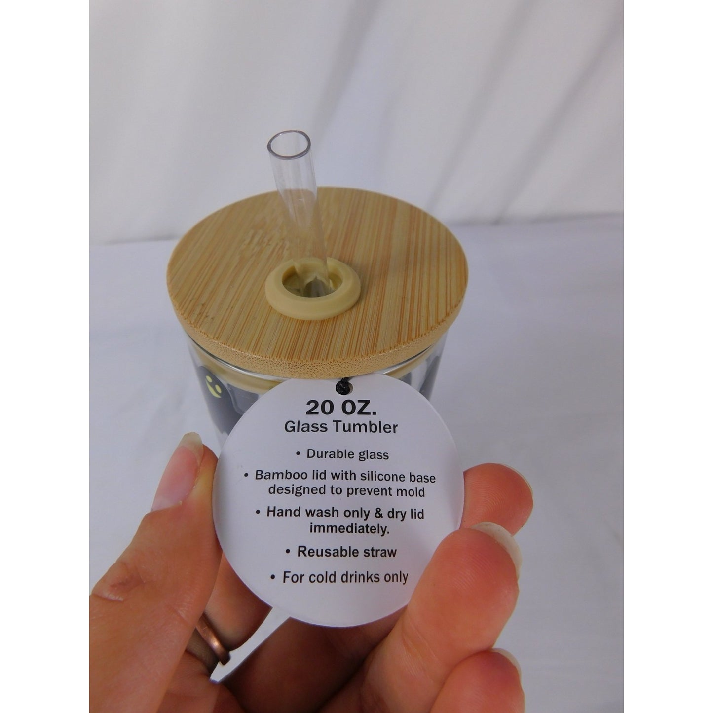 Studio TU Glass Tumbler 20oz Ghost Halloween Reusable Straw Bamboo Lid Cup Drink