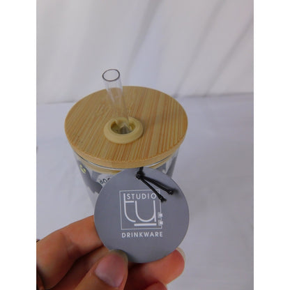 Studio TU Glass Tumbler 20oz Ghost Halloween Reusable Straw Bamboo Lid Cup Drink