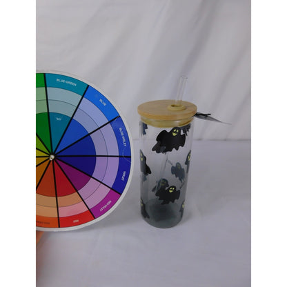 Studio TU Glass Tumbler 20oz Ghost Halloween Reusable Straw Bamboo Lid Cup Drink