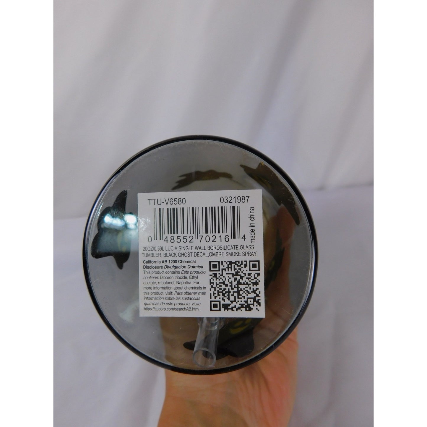 Studio TU Glass Tumbler 20oz Ghost Halloween Reusable Straw Bamboo Lid Cup Drink