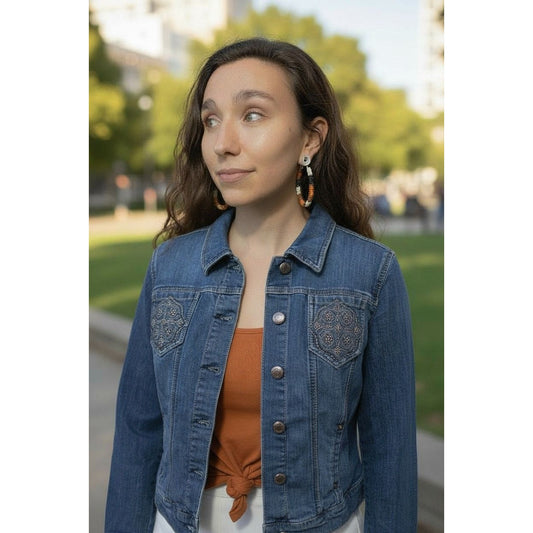 Vtg Code Bleu Denim Jacket M - Embroidered Pockets - Excellent