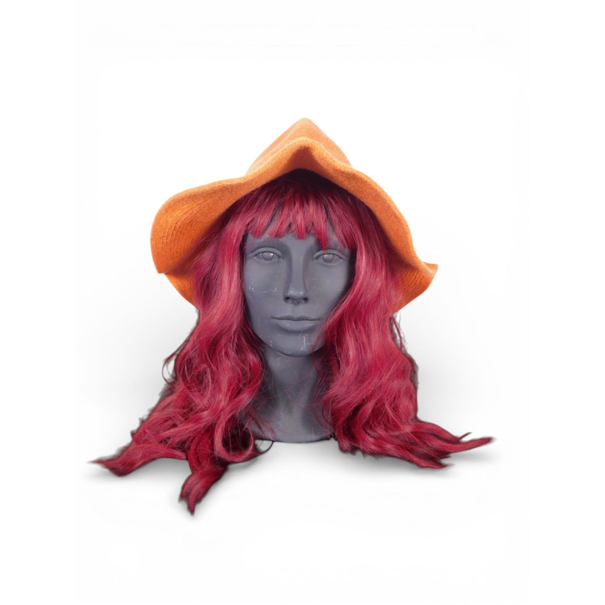 Orange Knit Pointy Witch Hat Soft Textured Wide Brim Accessory