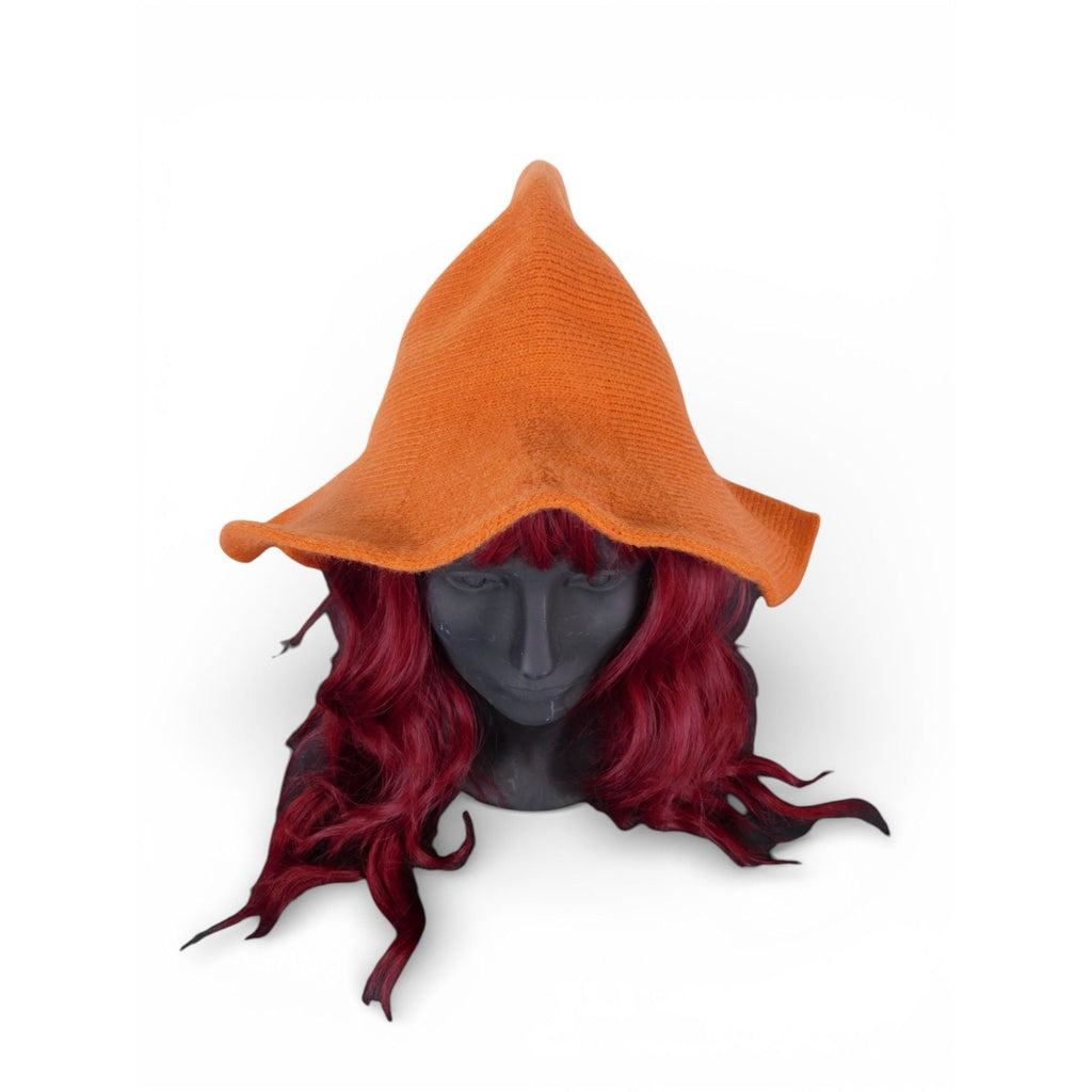Orange Knit Pointy Witch Hat Soft Textured Wide Brim Accessory