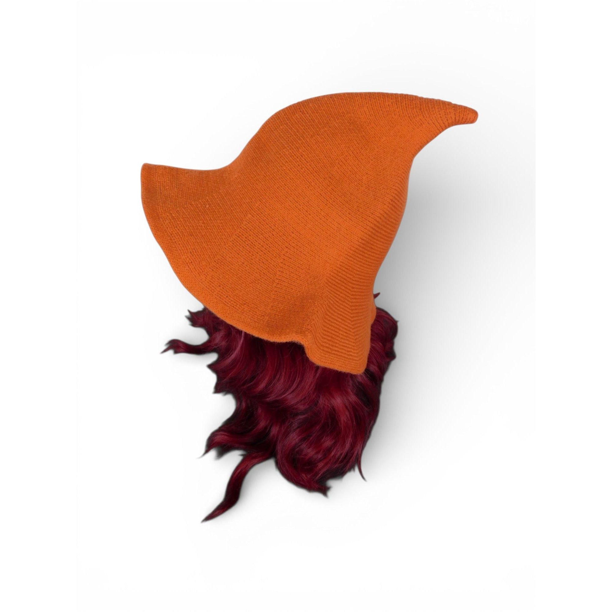 Orange Knit Pointy Witch Hat Soft Textured Wide Brim Accessory