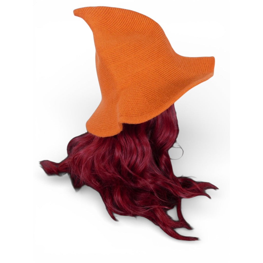 Orange Knit Pointy Witch Hat Soft Textured Wide Brim Accessory