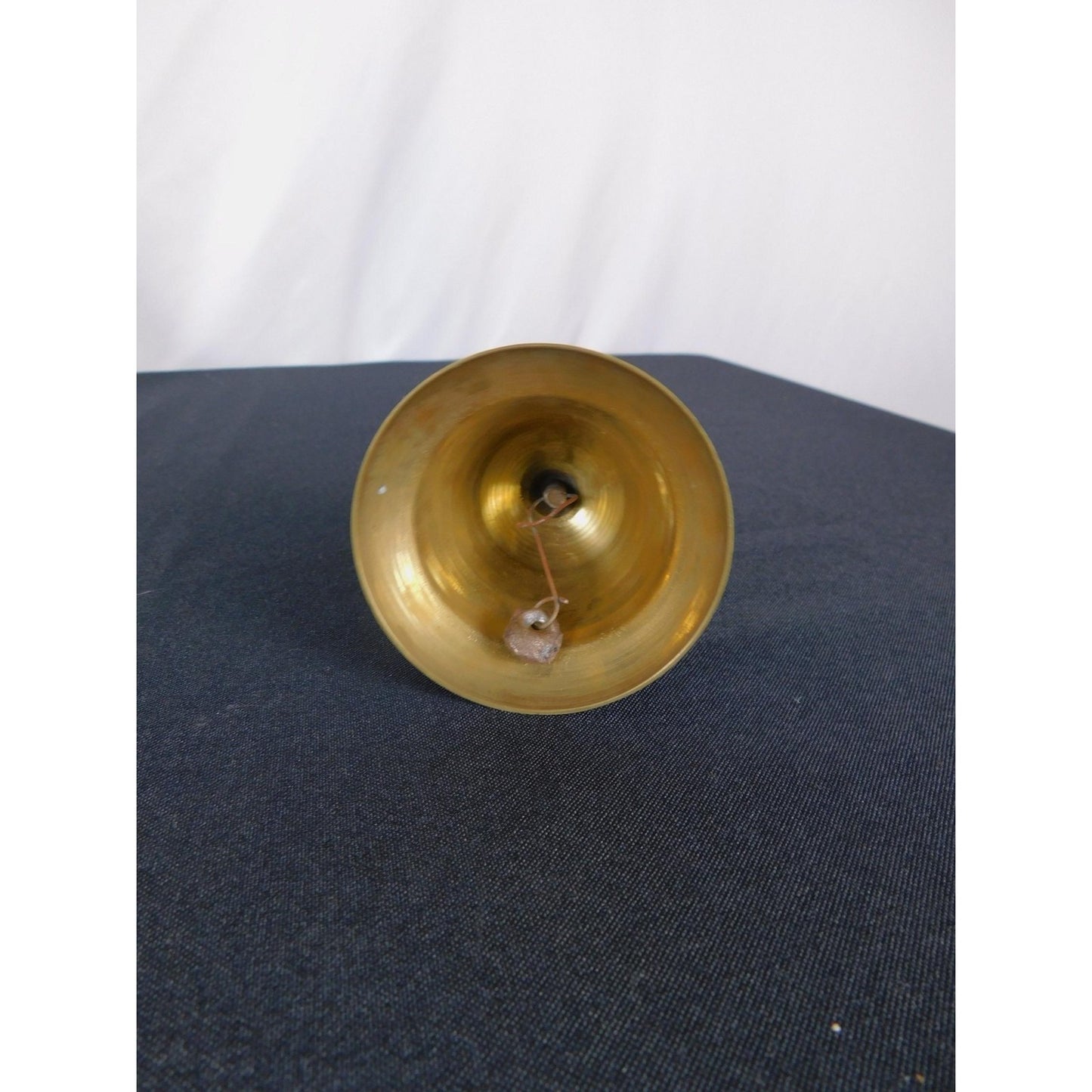 Jerusalem Brass Hand Bell 7" Floral Enamel Wood Souvenir