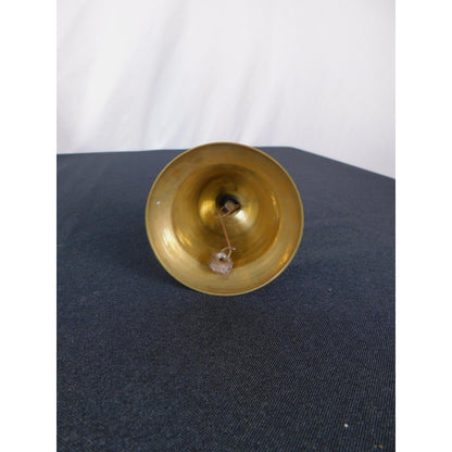 Jerusalem Brass Hand Bell 7" Floral Enamel Wood Souvenir