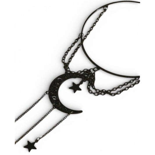 Black Celestial Moon Star Layered Chain Arm Cuff Bracelet Jewelry