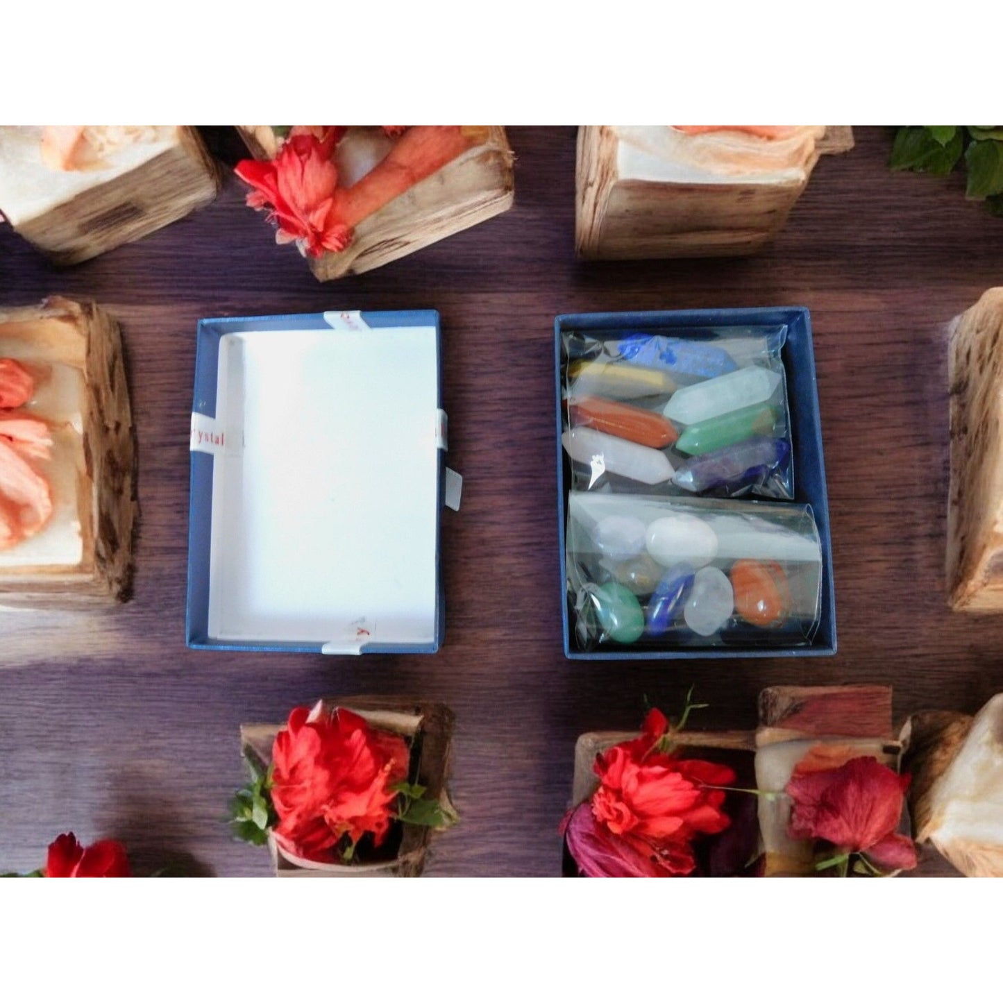 Set of Chakra Hexagonal Column Energy Quartz Crystal Mineral Gem Reiki 14PCS 2.5x3.5