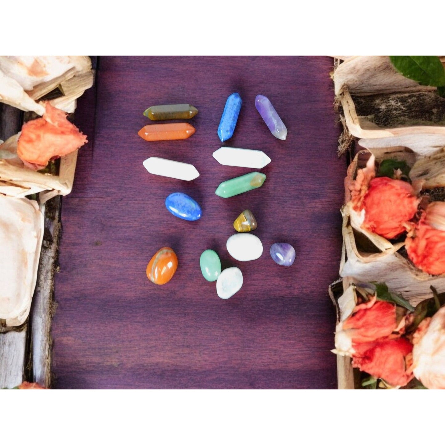 Set of Chakra Hexagonal Column Energy Quartz Crystal Mineral Gem Reiki 14PCS 2.5x3.5