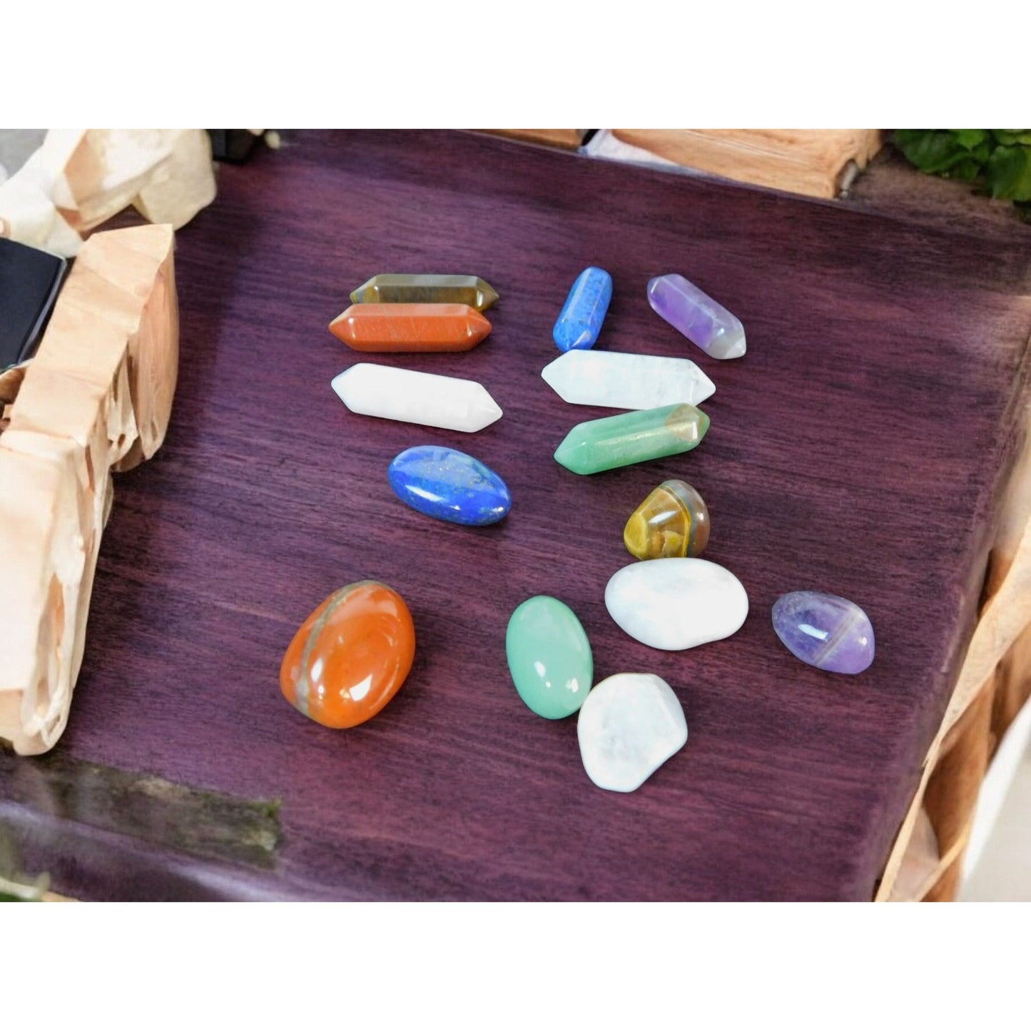 Set of Chakra Hexagonal Column Energy Quartz Crystal Mineral Gem Reiki 14PCS 2.5x3.5